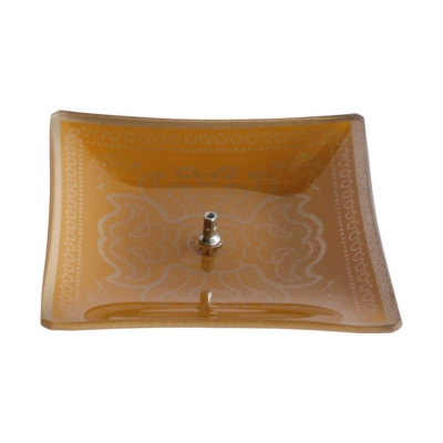 Incensário de Vidro Quadrado Laranja e Dourado