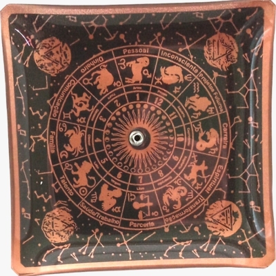 Incensário de Vidro Quadrado Zodíacos Vermelho e Preto