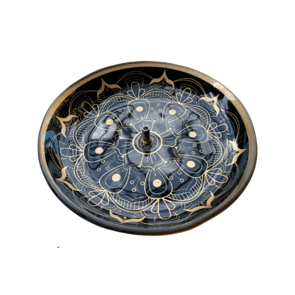 Incensário de Vidro Redondo Mandala Preto e Dourado