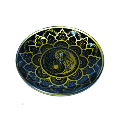 Incensário de Vidro Redondo Yin Yang Preto e Dourado