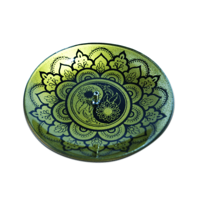 Incensário de Vidro Redondo Yin Yang Dourado e Preto