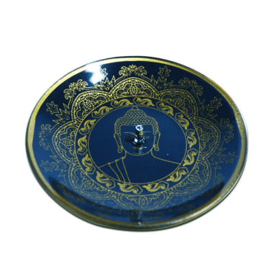 Incensário de Vidro Redondo Buddha Preto e Dourado