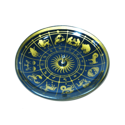 Incensário de Vidro Redondo Zodíaco Preto e Dourado