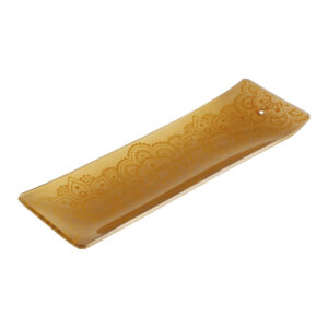 Incensário de Vidro Canaleta Mandala Dourado e Amarelo