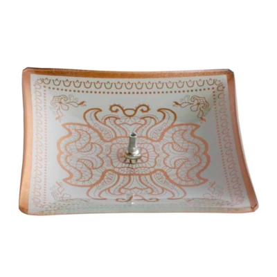 Incensário de Vidro Quadrado Mandala Dourado e Cinza