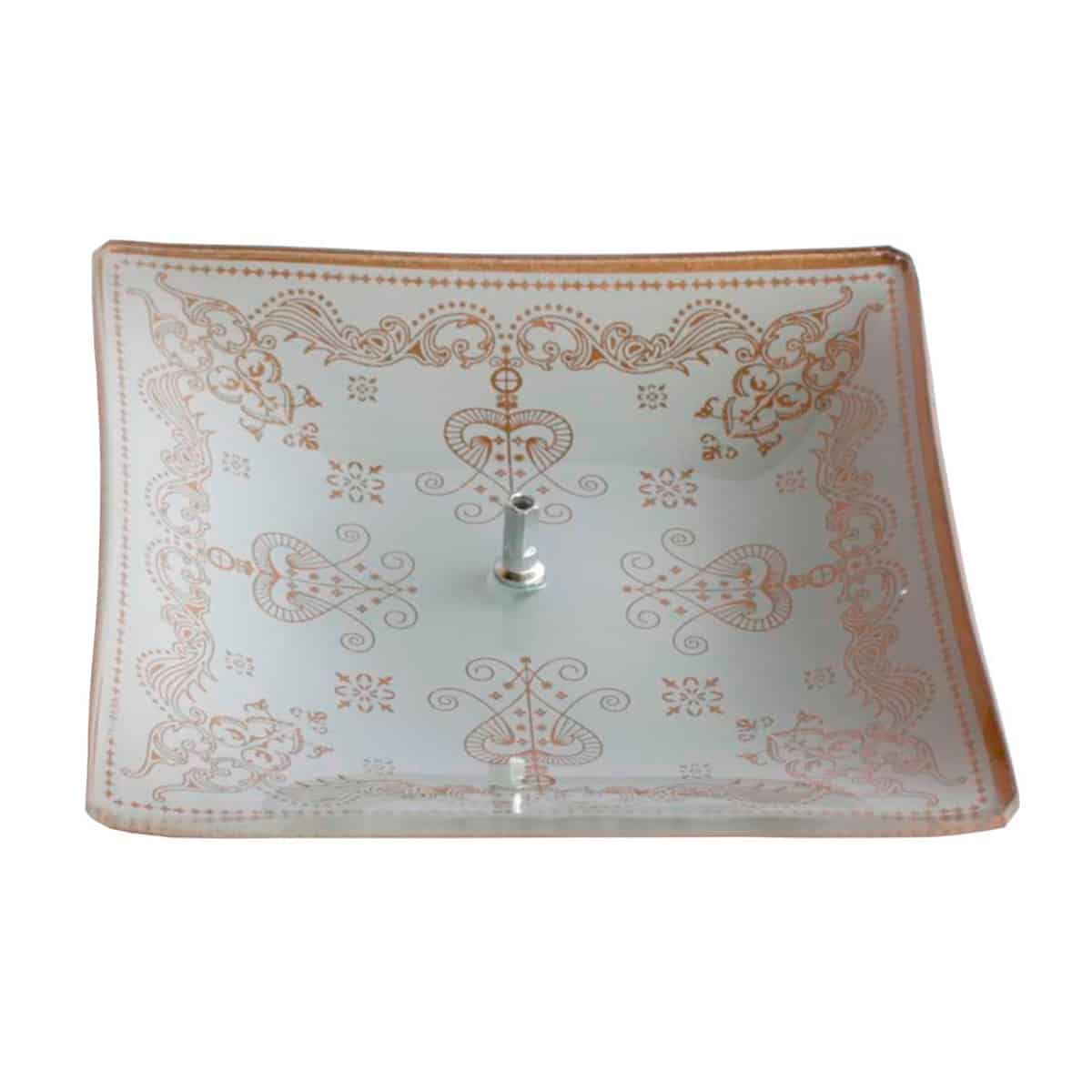 Incensário de Vidro Quadrado Mandala Branco e Dourado