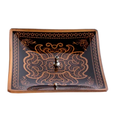 Incensário de Vidro Quadrado Mandala Dourado e Preto