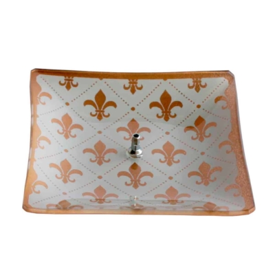 Incensário de Vidro Quadrado Mandala Dourado e Cinza