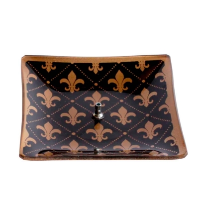 Incensário de Vidro Quadrado Mandala Dourado e Preto