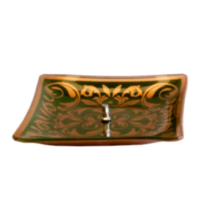 Incensário de Vidro Quadrado Mandal Dourado e Verde