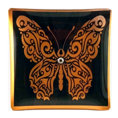 Incensário de Vidro Quadrado Mandal Dourado e Preto