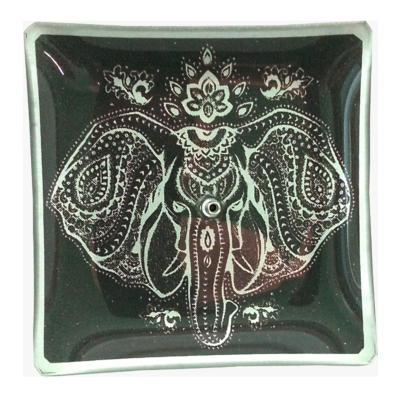 Incensário de Vidro Quadrado Mandal Preto e Prata